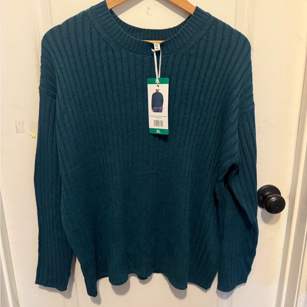 Jessica Simpson Blue Crew Neck Sweater with Ribbed Texture